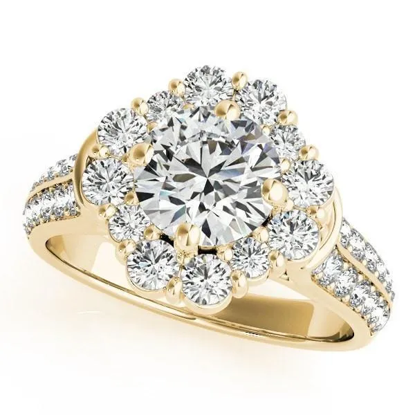 Keilan Round Center Stone Diamond Halo Double Channel Engagement Ring Fire Brilliance Rings