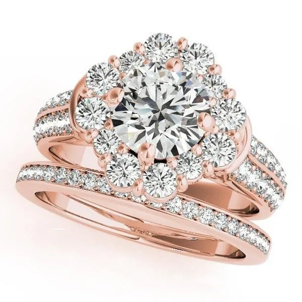Keilan Round Center Stone Diamond Halo Double Channel Engagement Ring Fire Brilliance Rings