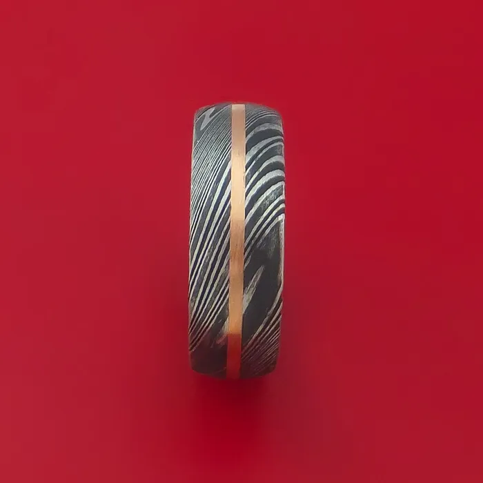 Lashbrook Rings Kuro Damascus Steel Ring with 14k Rose Gold Inlay Custom Made Band Lashbrook Rings Kuro Damascus Steel Ring with 14k Rose Gold Inlay Custom Made Band