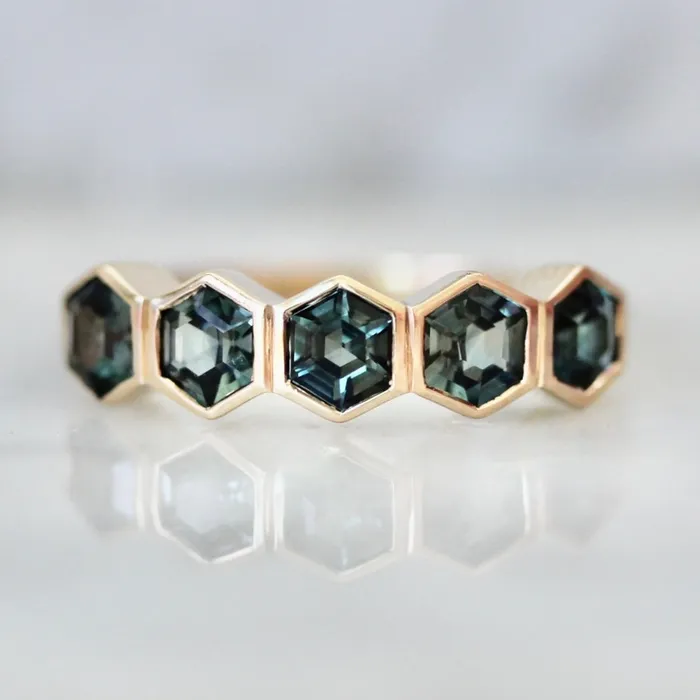 Made By Gem Breakfast Rings Spring Fling Teal Hexagon Cut Sapphire Ring