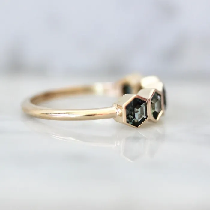 Made By Gem Breakfast Rings Spring Fling Teal Hexagon Cut Sapphire Ring