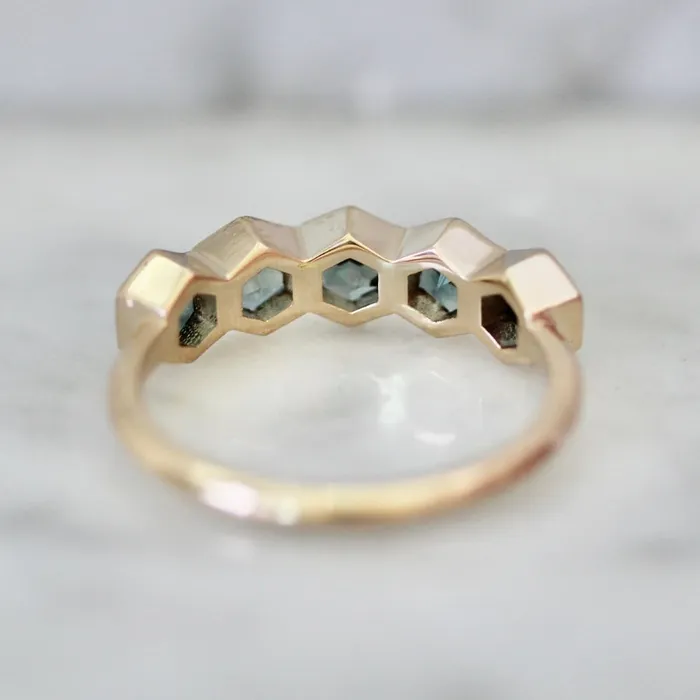 Made By Gem Breakfast Rings Spring Fling Teal Hexagon Cut Sapphire Ring