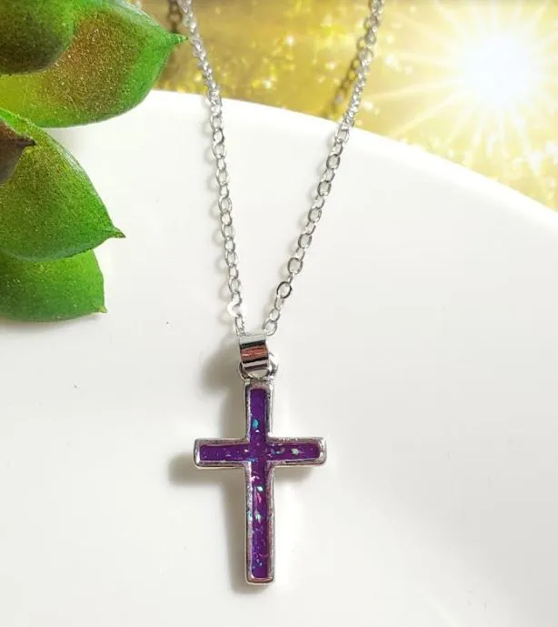 N1353 Silver Dainty Purple Glitter Cross Necklace with FREE EARRINGS polly Necklaces N1353 Silver Dainty Purple Glitter Cross Necklace with FREE EARRINGS polly Necklaces