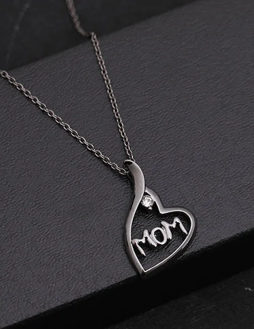 N493 Gun Metal Heart Mom Necklace with FREE Earrings 02 Necklaces