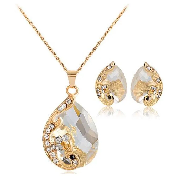 N883 Crystal Gem Teardrop Necklace with FREE Earrings 02 Necklaces
