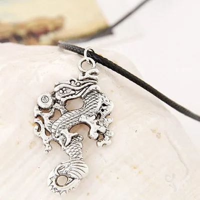 Necklaces 02 N1846 Dragon on Leather Cord Necklace