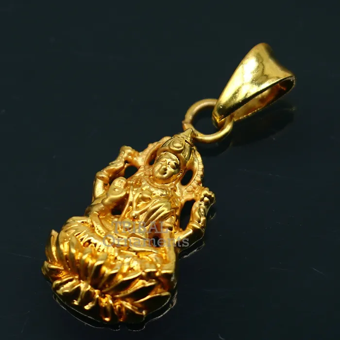 Necklaces 925 sterling silver customized gold polished stylish Goddess Laxmi Pendant amazing design stunning pendant unisex gifting jewelry nsp466 TRIBAL ORNAMENTS