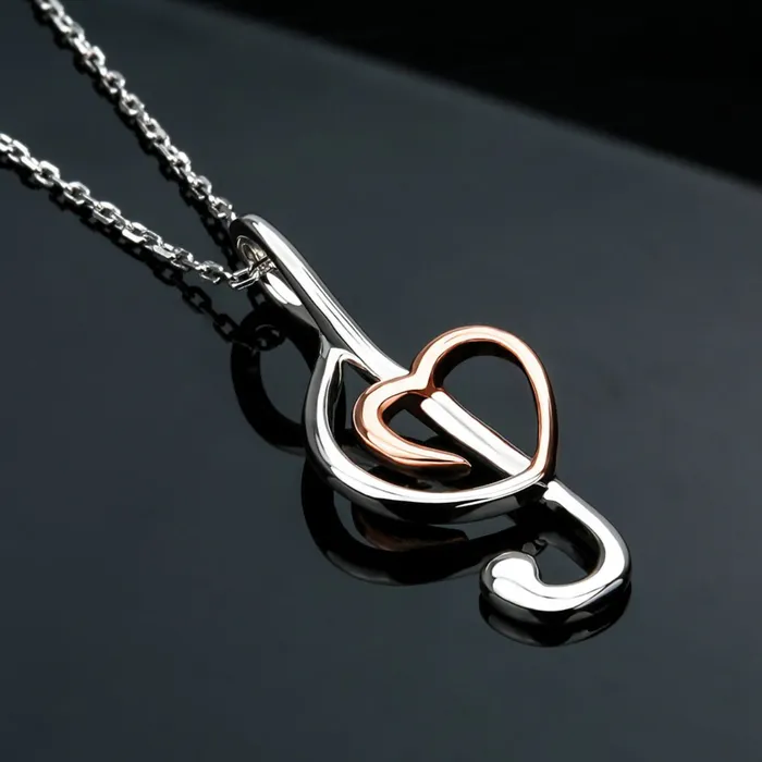 Necklaces GClef Heart Silver Necklace StrollGirl Zoo Store