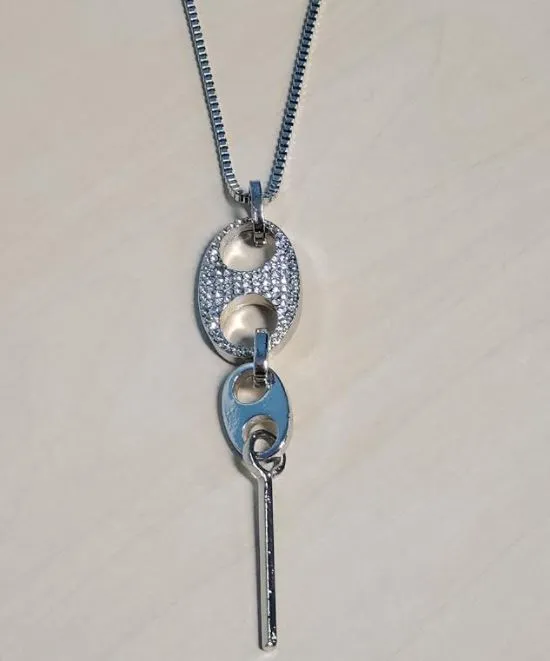 Necklaces N1801 Silver Rhinestone Link Design Necklace with FREE Earrings POLLY Necklaces N1801 Silver Rhinestone Link Design Necklace with FREE Earrings POLLY