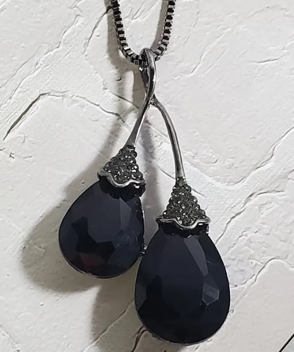 Necklaces polly AZ276 Gun Metal Black Gemstone Necklace with FREE EARRINGS