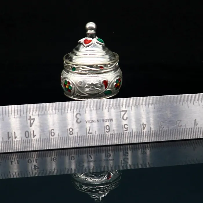 Necklaces Vintage antique design Solid silver handmade trinket box God serving Prasad container box Kumkum box Sindur box best brides gift stb125 TRIBAL ORNAMENTS
