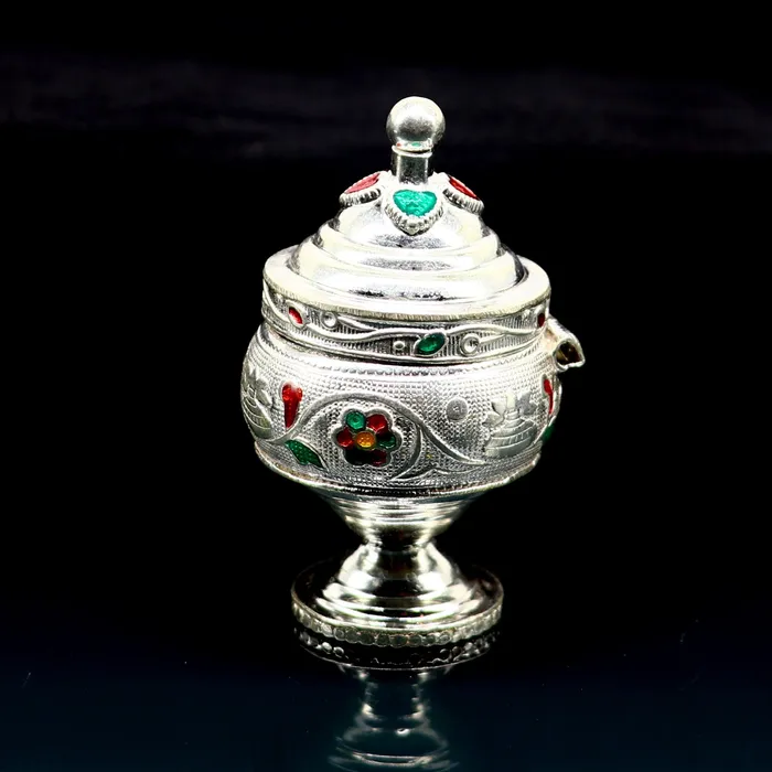 Necklaces Vintage antique design Solid silver handmade trinket box God serving Prasad container box Kumkum box Sindur box best brides gift stb125 TRIBAL ORNAMENTS