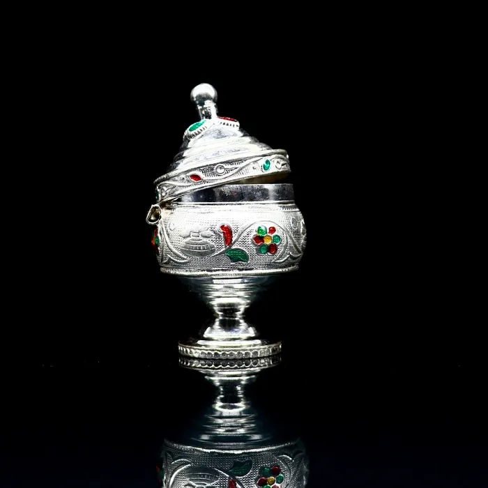 Necklaces Vintage antique design Solid silver handmade trinket box God serving Prasad container box Kumkum box Sindur box best brides gift stb125 TRIBAL ORNAMENTS