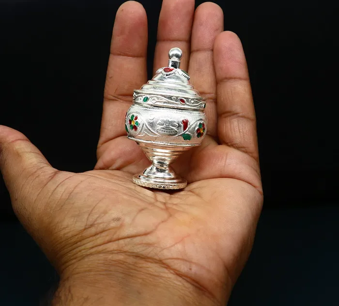Necklaces Vintage antique design Solid silver handmade trinket box God serving Prasad container box Kumkum box Sindur box best brides gift stb125 TRIBAL ORNAMENTS