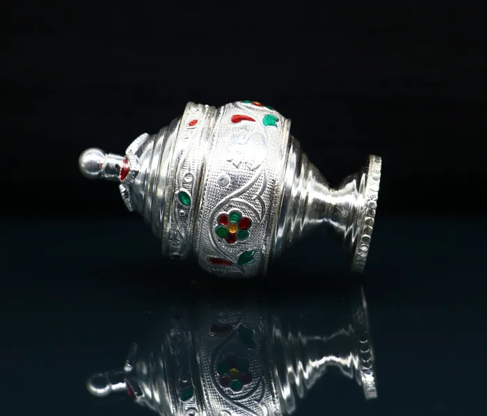 Necklaces Vintage antique design Solid silver handmade trinket box God serving Prasad container box Kumkum box Sindur box best brides gift stb125 TRIBAL ORNAMENTS