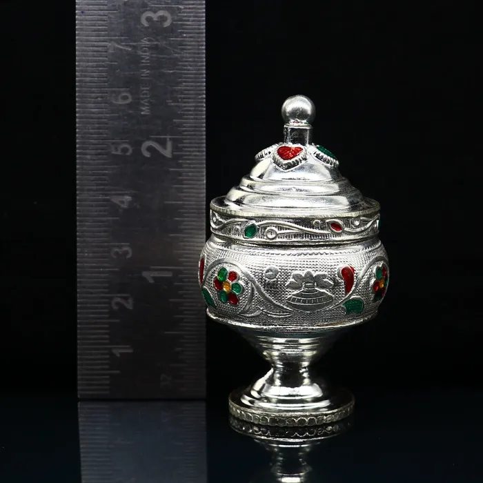 Necklaces Vintage antique design Solid silver handmade trinket box God serving Prasad container box Kumkum box Sindur box best brides gift stb125 TRIBAL ORNAMENTS