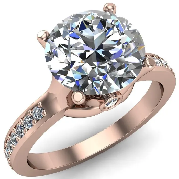 Nila Round Center Stone Diamond Accented Preset Peg Setting with Diamond Shoulder Princess Ring Fire Brilliance Rings