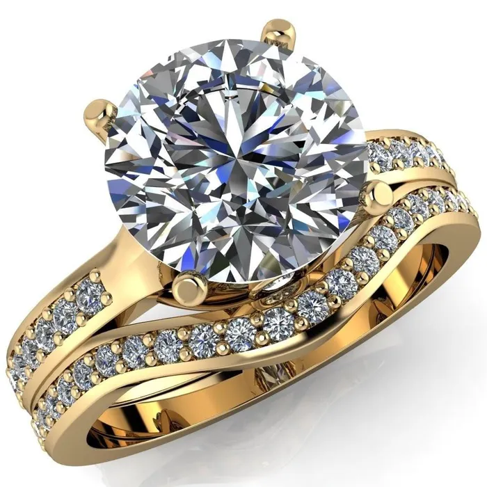 Nila Round Center Stone Diamond Accented Preset Peg Setting with Diamond Shoulder Princess Ring Fire Brilliance Rings