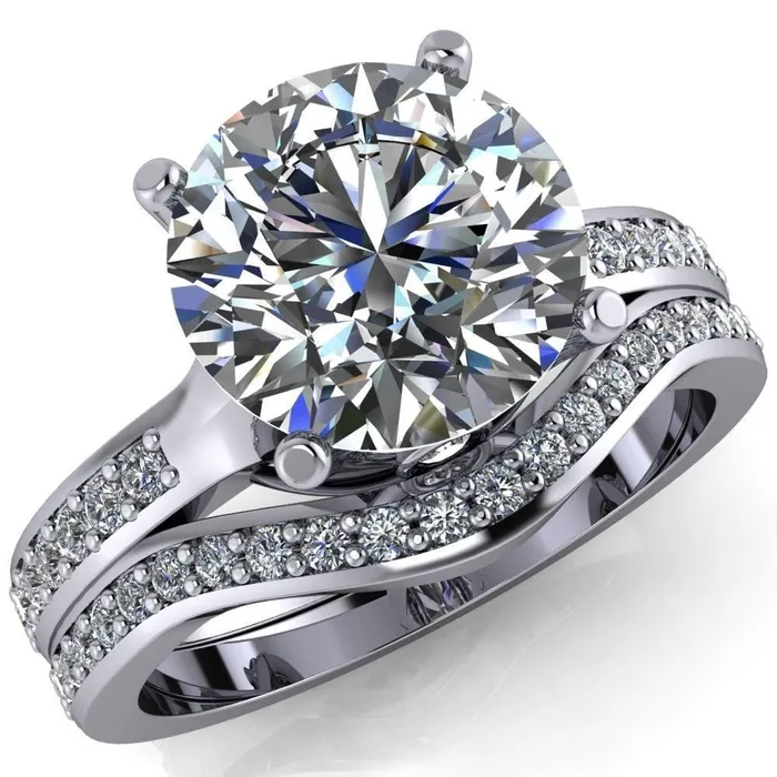 Nila Round Center Stone Diamond Accented Preset Peg Setting with Diamond Shoulder Princess Ring Fire Brilliance Rings