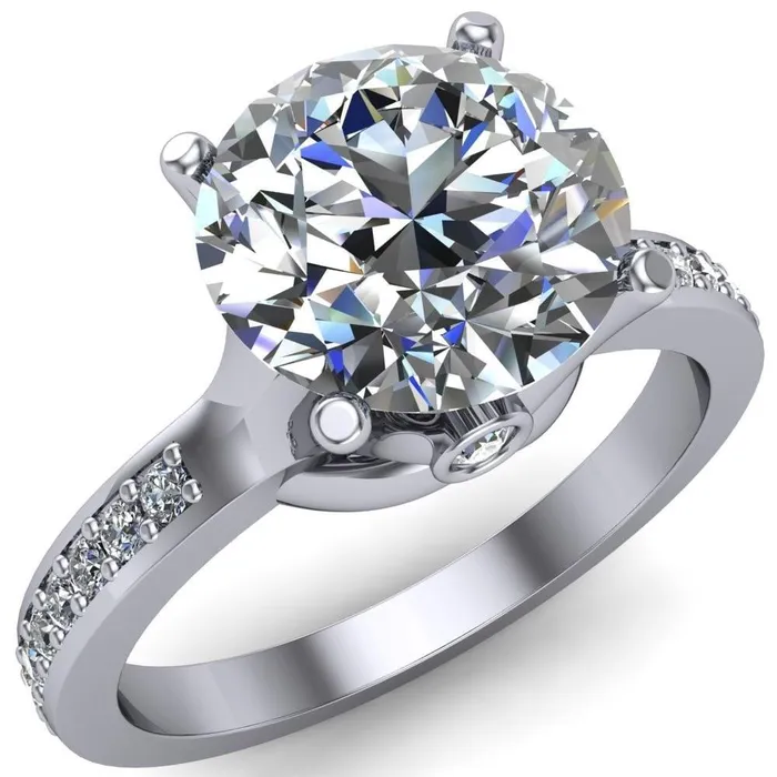 Nila Round Center Stone Diamond Accented Preset Peg Setting with Diamond Shoulder Princess Ring Fire Brilliance Rings