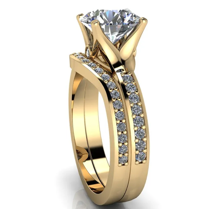 Nila Round Center Stone Diamond Accented Preset Peg Setting with Diamond Shoulder Princess Ring Fire Brilliance Rings
