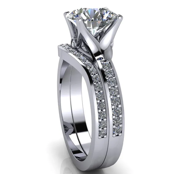 Nila Round Center Stone Diamond Accented Preset Peg Setting with Diamond Shoulder Princess Ring Fire Brilliance Rings