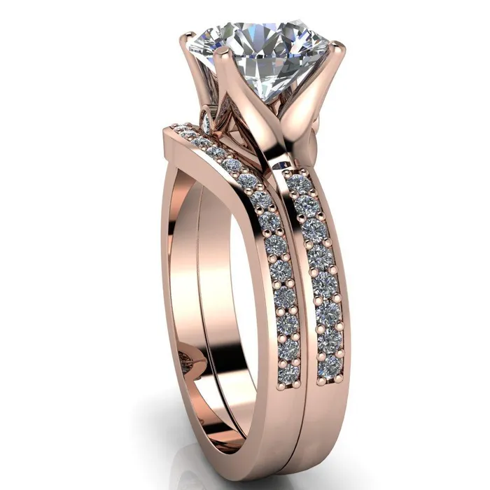 Nila Round Center Stone Diamond Accented Preset Peg Setting with Diamond Shoulder Princess Ring Fire Brilliance Rings