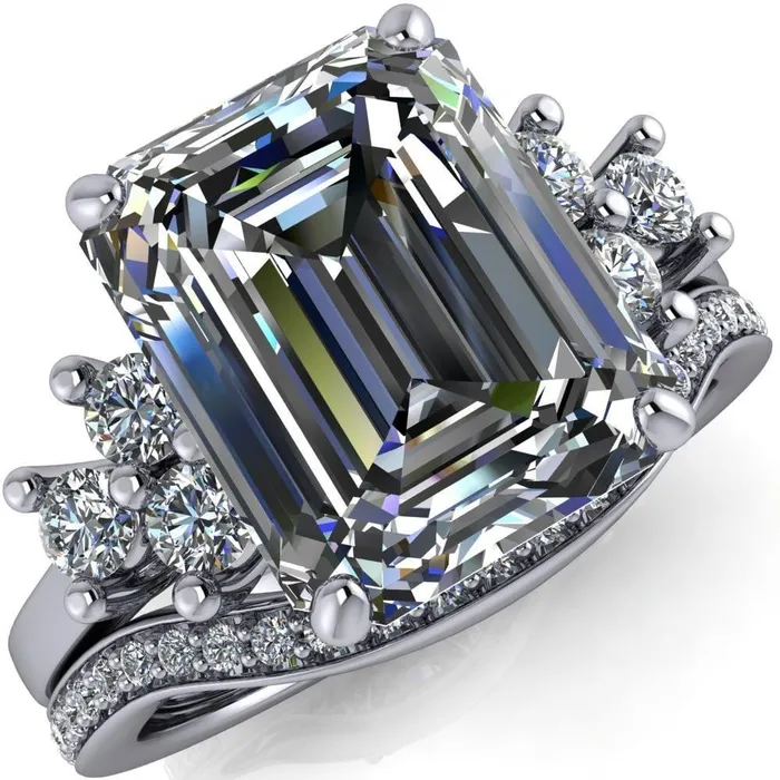 Nirvana Emerald Center Stone Multi Diamond Side Engagement Ring Fire Brilliance Rings Nirvana Emerald Center Stone Multi Diamond Side Engagement Ring Fire Brilliance Rings