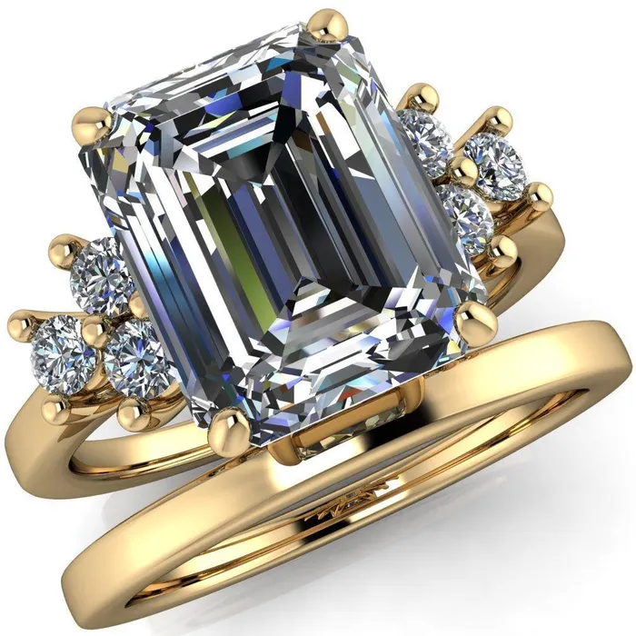 Nirvana Emerald Center Stone Multi Diamond Side Engagement Ring Fire Brilliance Rings