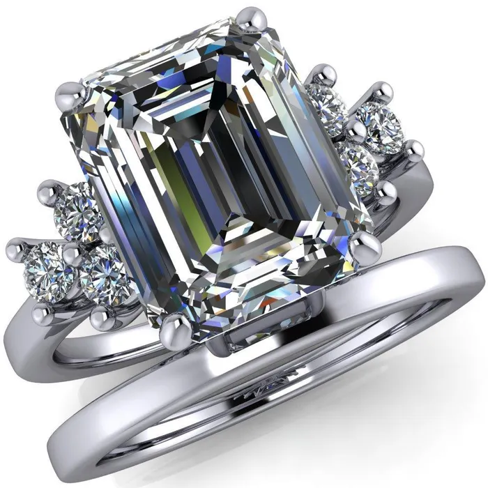 Nirvana Emerald Center Stone Multi Diamond Side Engagement Ring Fire Brilliance Rings