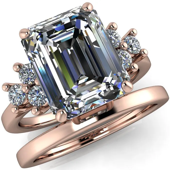 Nirvana Emerald Center Stone Multi Diamond Side Engagement Ring Fire Brilliance Rings