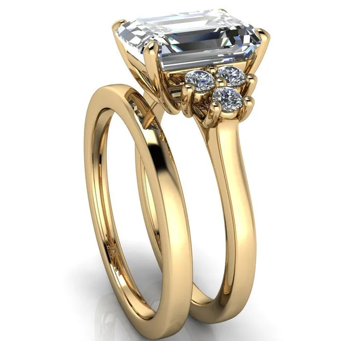 Nirvana Emerald Center Stone Multi Diamond Side Engagement Ring Fire Brilliance Rings