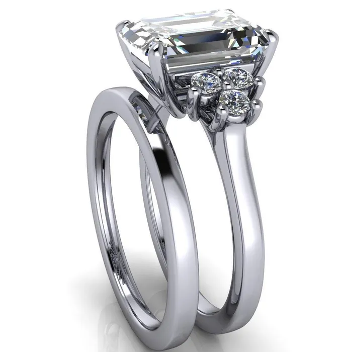 Nirvana Emerald Center Stone Multi Diamond Side Engagement Ring Fire Brilliance Rings
