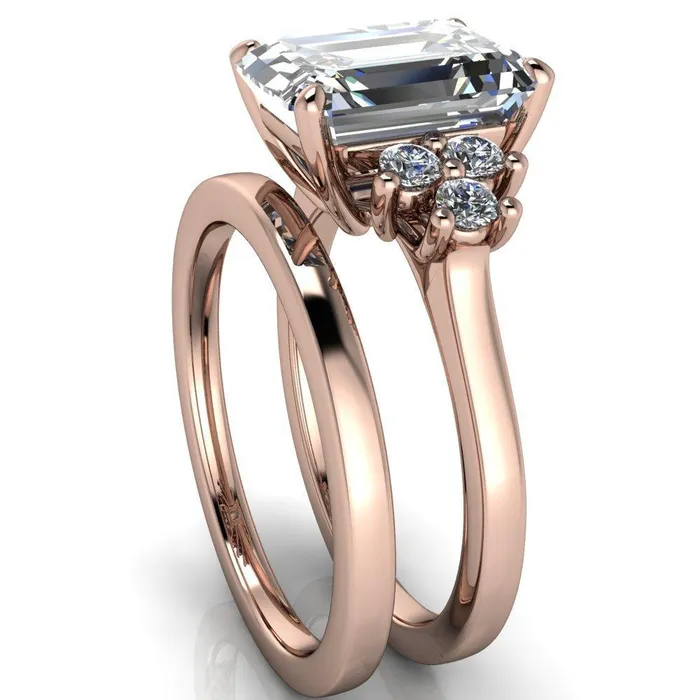 Nirvana Emerald Center Stone Multi Diamond Side Engagement Ring Fire Brilliance Rings