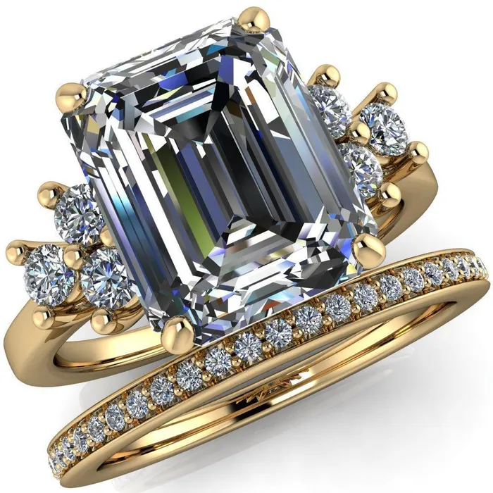 Nirvana Emerald Center Stone Multi Diamond Side Engagement Ring Fire Brilliance Rings