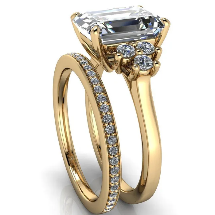 Nirvana Emerald Center Stone Multi Diamond Side Engagement Ring Fire Brilliance Rings