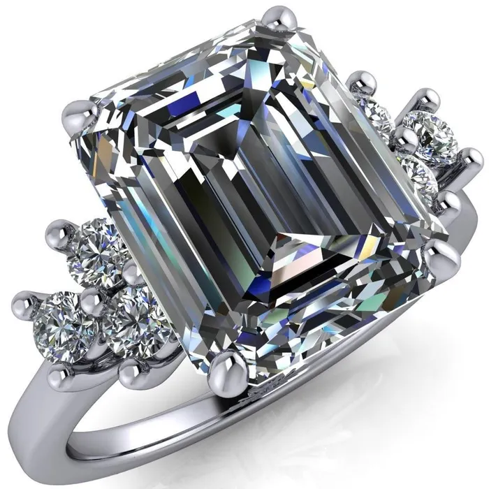 Nirvana Emerald Center Stone Multi Diamond Side Engagement Ring Fire Brilliance Rings