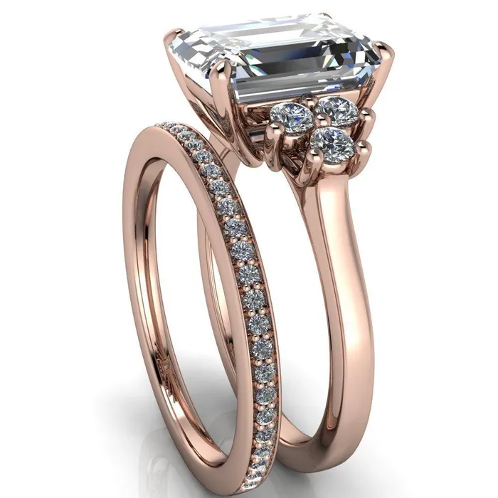 Nirvana Emerald Center Stone Multi Diamond Side Engagement Ring Fire Brilliance Rings