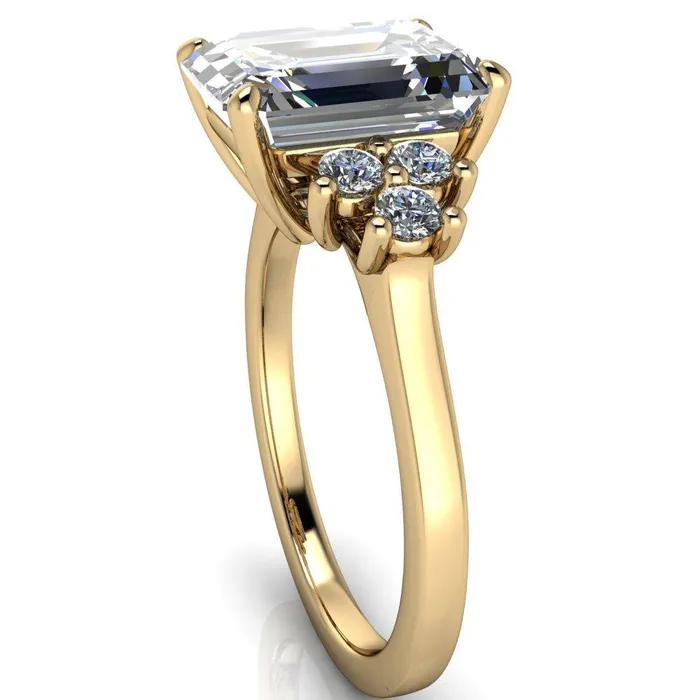 Nirvana Emerald Center Stone Multi Diamond Side Engagement Ring Fire Brilliance Rings