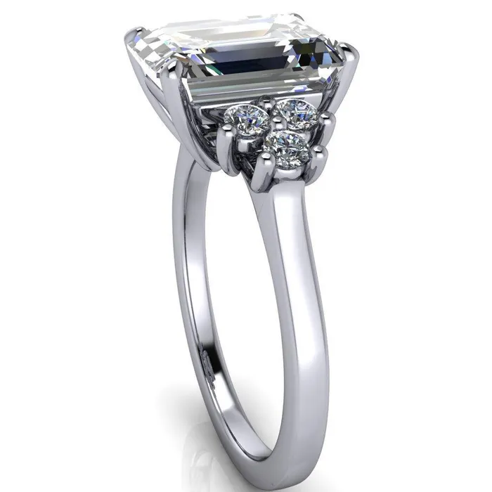 Nirvana Emerald Center Stone Multi Diamond Side Engagement Ring Fire Brilliance Rings