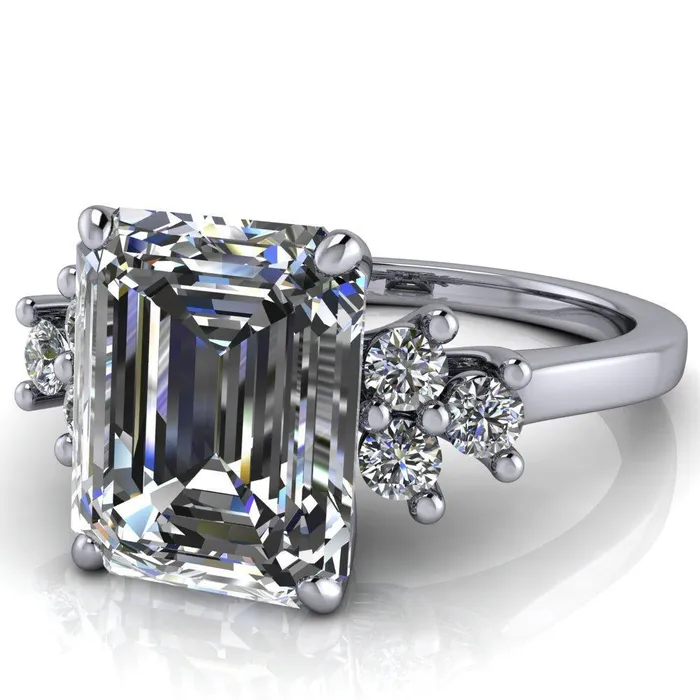 Nirvana Emerald Center Stone Multi Diamond Side Engagement Ring Fire Brilliance Rings