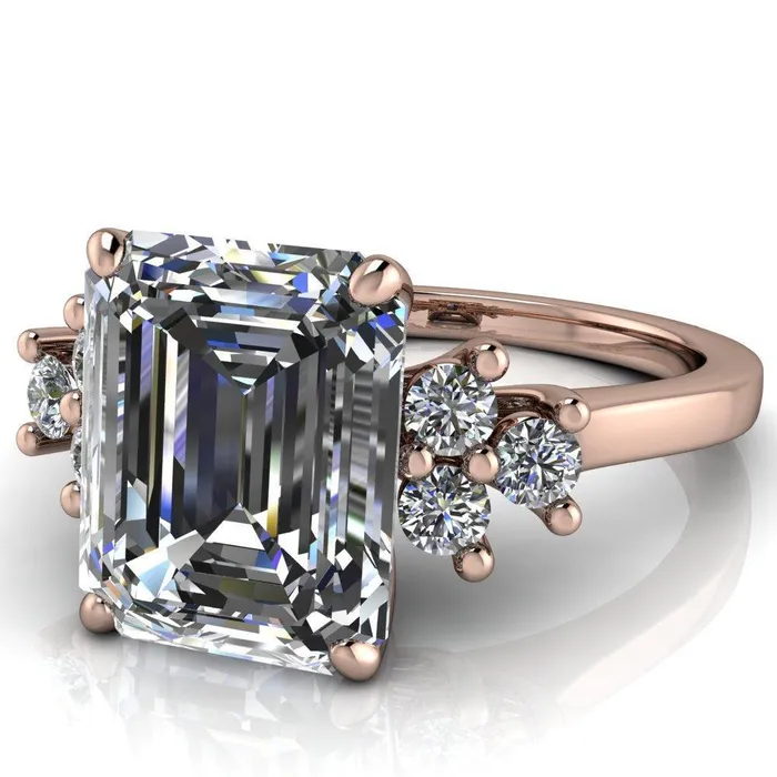 Nirvana Emerald Center Stone Multi Diamond Side Engagement Ring Fire Brilliance Rings