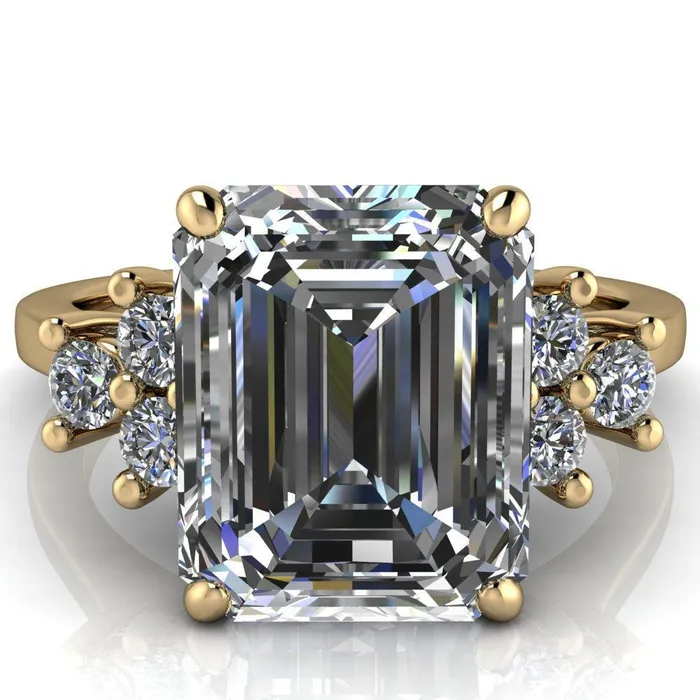 Nirvana Emerald Center Stone Multi Diamond Side Engagement Ring Fire Brilliance Rings