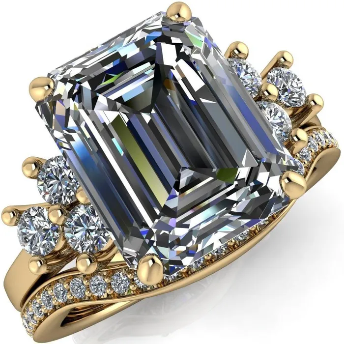 Nirvana Emerald Center Stone Multi Diamond Side Engagement Ring Fire Brilliance Rings