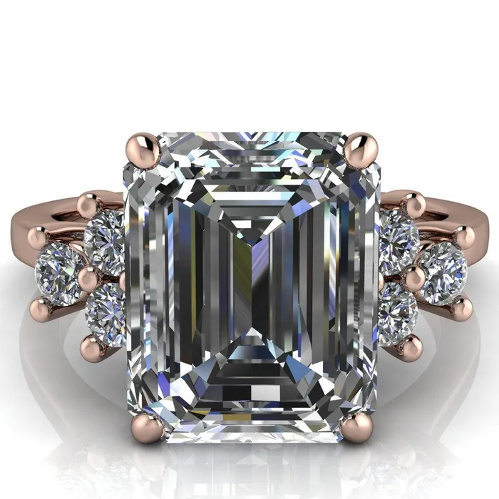Nirvana Emerald Center Stone Multi Diamond Side Engagement Ring Fire Brilliance Rings