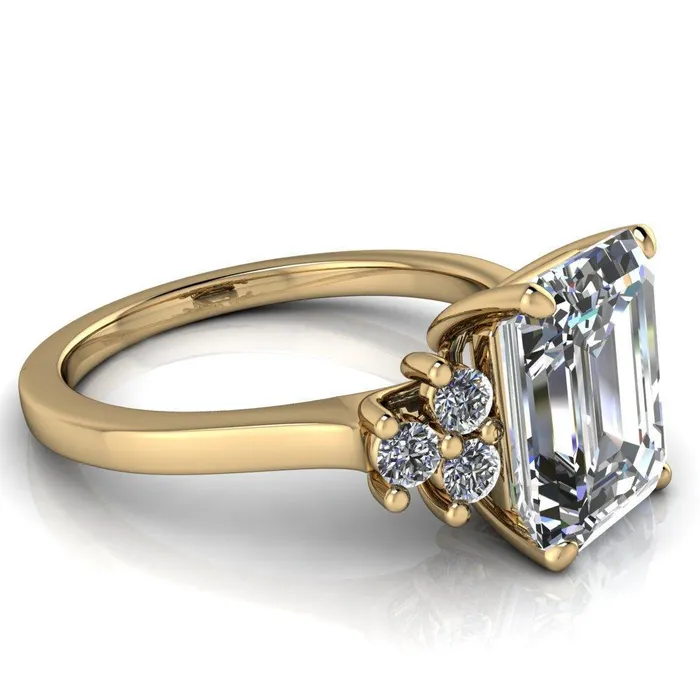Nirvana Emerald Center Stone Multi Diamond Side Engagement Ring Fire Brilliance Rings