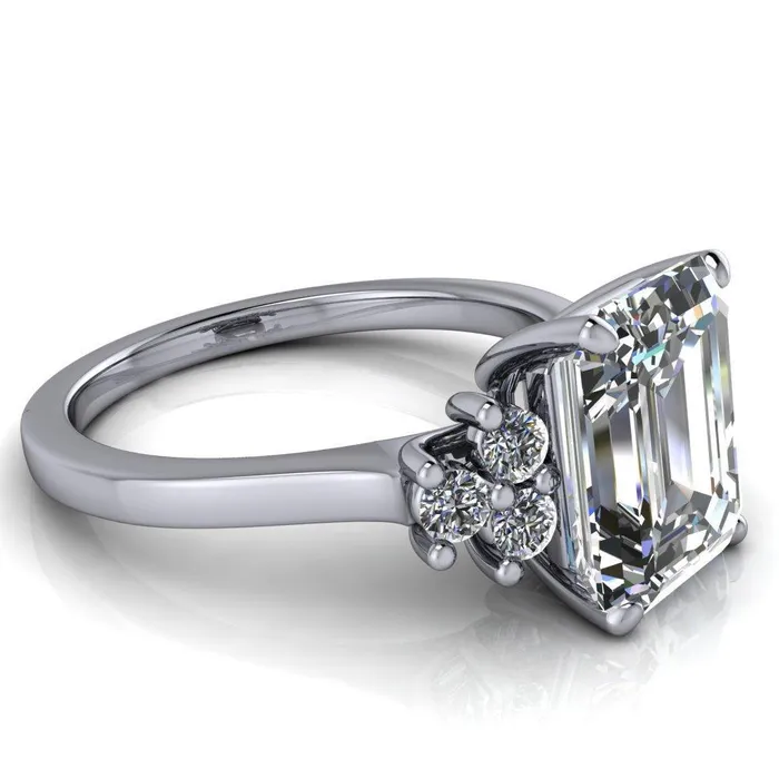 Nirvana Emerald Center Stone Multi Diamond Side Engagement Ring Fire Brilliance Rings