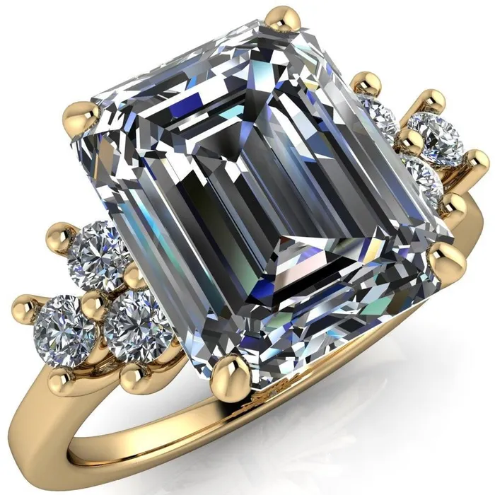 Nirvana Emerald Center Stone Multi Diamond Side Engagement Ring Fire Brilliance Rings