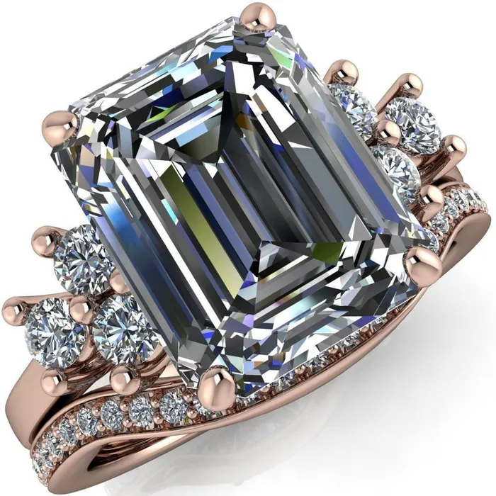 Nirvana Emerald Center Stone Multi Diamond Side Engagement Ring Fire Brilliance Rings