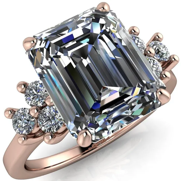 Nirvana Emerald Center Stone Multi Diamond Side Engagement Ring Fire Brilliance Rings